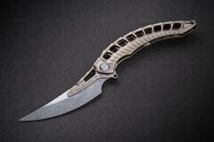 Rike Rk Alien4-DG &(Rk PT-B) | Koyu Gri Titanyum Sap | Damascus Çelik Çakı | RK-12261-1