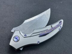 Rike Knife RK-S05-P Plain Titanium Handle Damasteel Mozaik Desenli Çakı