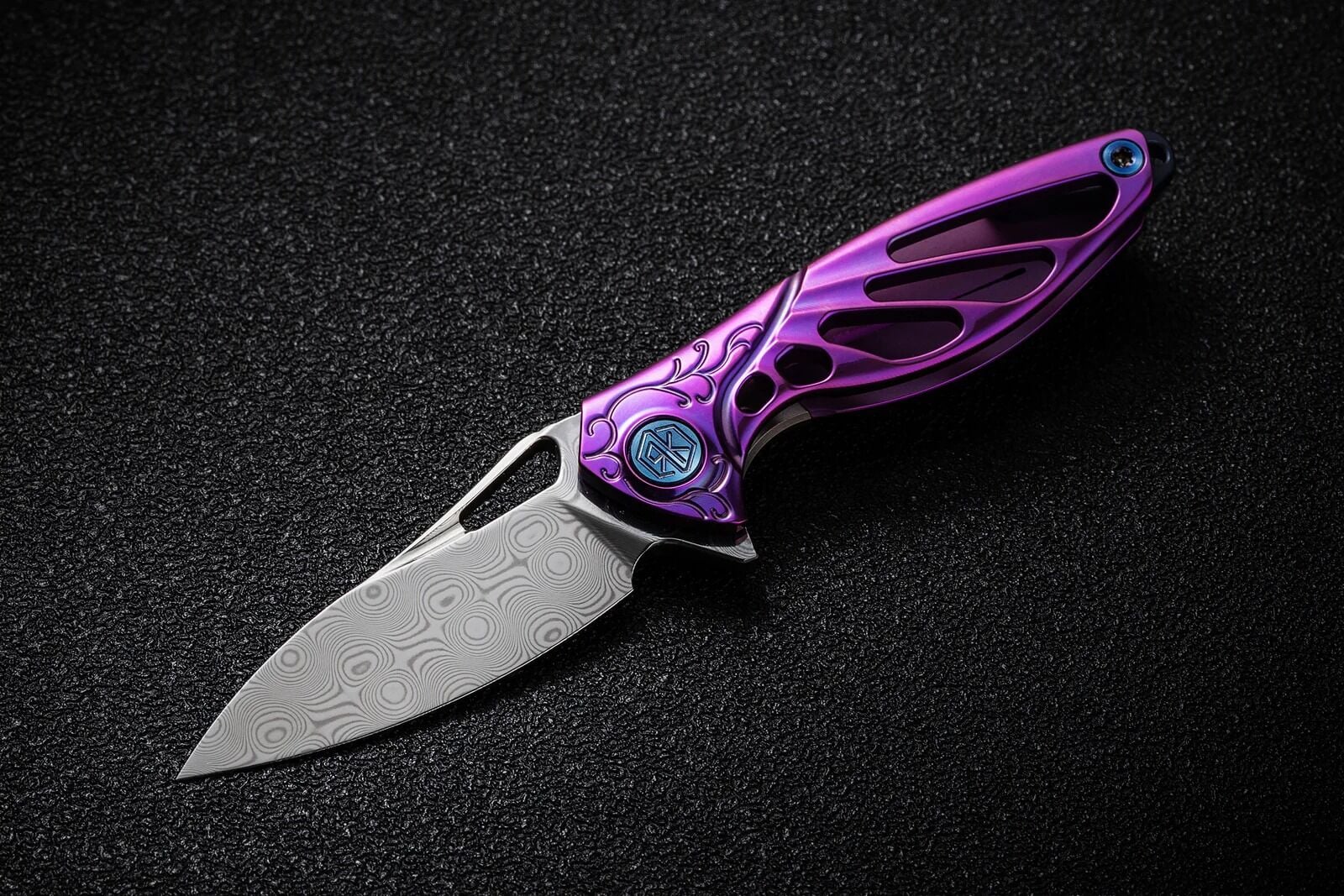 Rike Knife RK-MINI-Pu Purple Titanium Handle Damasteel Kolye Çakı