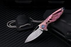 Rike Knife RK-MINI-Pi Pink Titanium Handle Damasteel Kolye Çakı