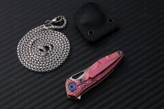 Rike Knife RK-MINI-Pi Pink Titanium Handle Damasteel Kolye Çakı