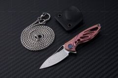 Rike Knife RK-MINI-Pi Pink Titanium Handle Damasteel Kolye Çakı