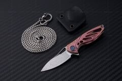 Rike Knife RK-MINI-Pi Pink Titanium Handle Damasteel Kolye Çakı