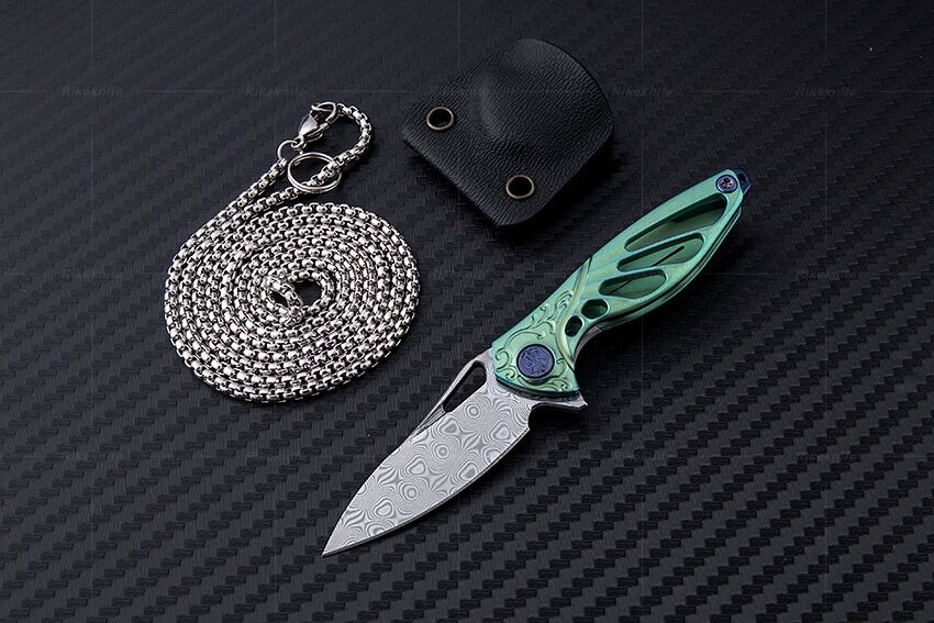 Rike Knife RK Mini-G Green Titanium Handle Damasteel Kolye Çakı