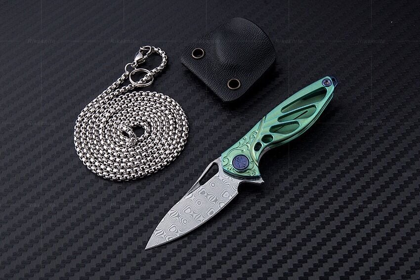 Rike Knife RK Mini-G Green Titanium Handle Damasteel Kolye Çakı