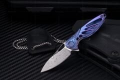 Rike Knife RK Mini-B Blue Titanium Handle Damasteel Kolye Çakı