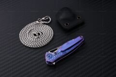 Rike Knife RK Mini-B Blue Titanium Handle Damasteel Kolye Çakı