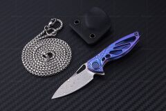 Rike Knife RK Mini-B Blue Titanium Handle Damasteel Kolye Çakı