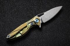 Rike Knife RK Mini-Go Gold Titanium Handle Damasteel Kolye Çakı
