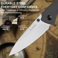 Kizer Spitfire | Alüminyum + Micarta Sap  | 14C28N Çelik Çakı | V3690A1