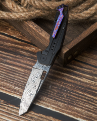 BESTECH NYXIE BT2209E Siyah Titanyum Sap: 3,43'' Damascus ( Şam Çelik ) Bıçak