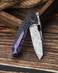 BESTECH NYXIE BT2209E Siyah Titanyum Sap: 3,43'' Damascus ( Şam Çelik ) Bıçak