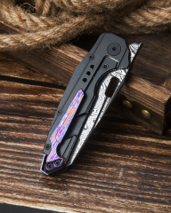 BESTECH NYXIE BT2209E Siyah Titanyum Sap: 3,43'' Damascus ( Şam Çelik ) Bıçak