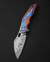 BESTECH NOGARD BT2105H Kırmızı Bakır Titanyum+Timascus Kakma Sap: 3,35'' Damascus ( Şam Çelik )
