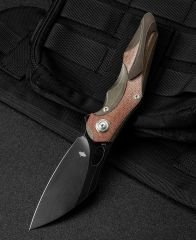 BESTECH NOGARD BT2105F Titanyum+Doğal Kanvas Micarta Kakma Sap: 3,35'' M390 Blade