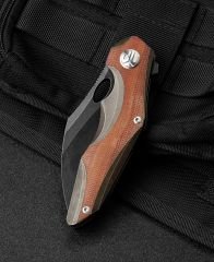 BESTECH NOGARD BT2105F Titanyum+Doğal Kanvas Micarta Kakma Sap: 3,35'' M390 Blade