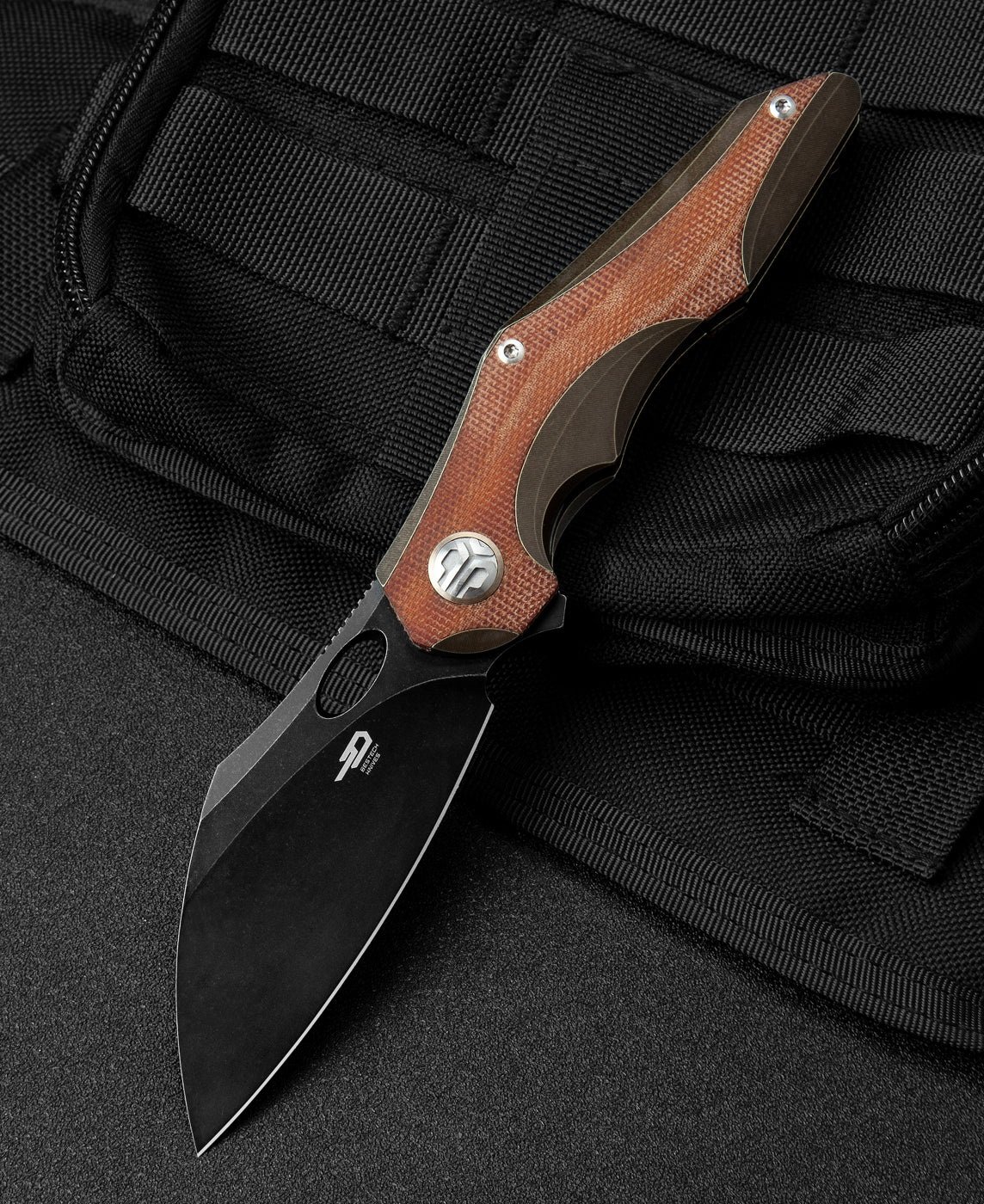 BESTECH NOGARD BT2105F Titanyum+Doğal Kanvas Micarta Kakma Sap: 3,35'' M390 Blade