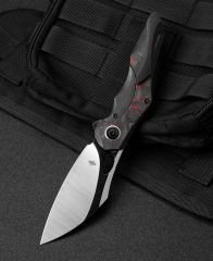 BESTECH NOGARD BT2105D Titanyum+Siyah Kırmızı Mermer Karbon Fiber Kakma Sap: 3,35'' M390 Blade