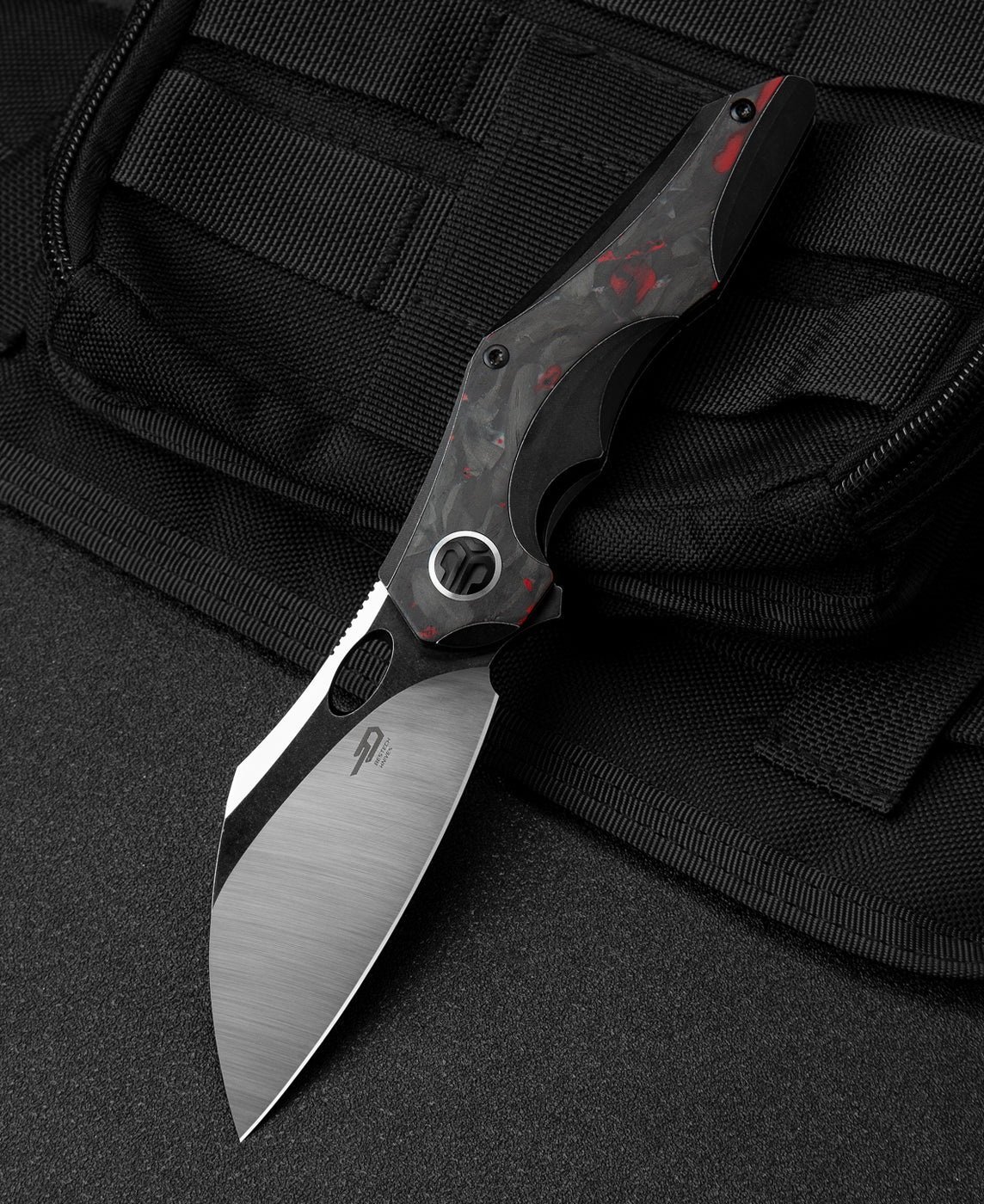BESTECH NOGARD BT2105D Titanyum+Siyah Kırmızı Mermer Karbon Fiber Kakma Sap M390 Çelik Çakı