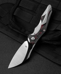 BESTECH NOGARD BT2105C Titanyum+Siyah Kırmızı Mermer Karbon Fiber Kakma Kolu: 3,35'' M390 Blade