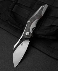 BESTECH NOGARD BT2105C Titanyum+Siyah Kırmızı Mermer Karbon Fiber Kakma Kolu: 3,35'' M390 Blade