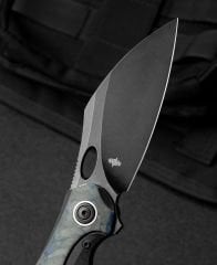 BESTECH NOGARD BT2105B Titanyum+Siyah Mavi Mermer Karbon Fiber Kakma Sap: 3,35'' M390 Blade