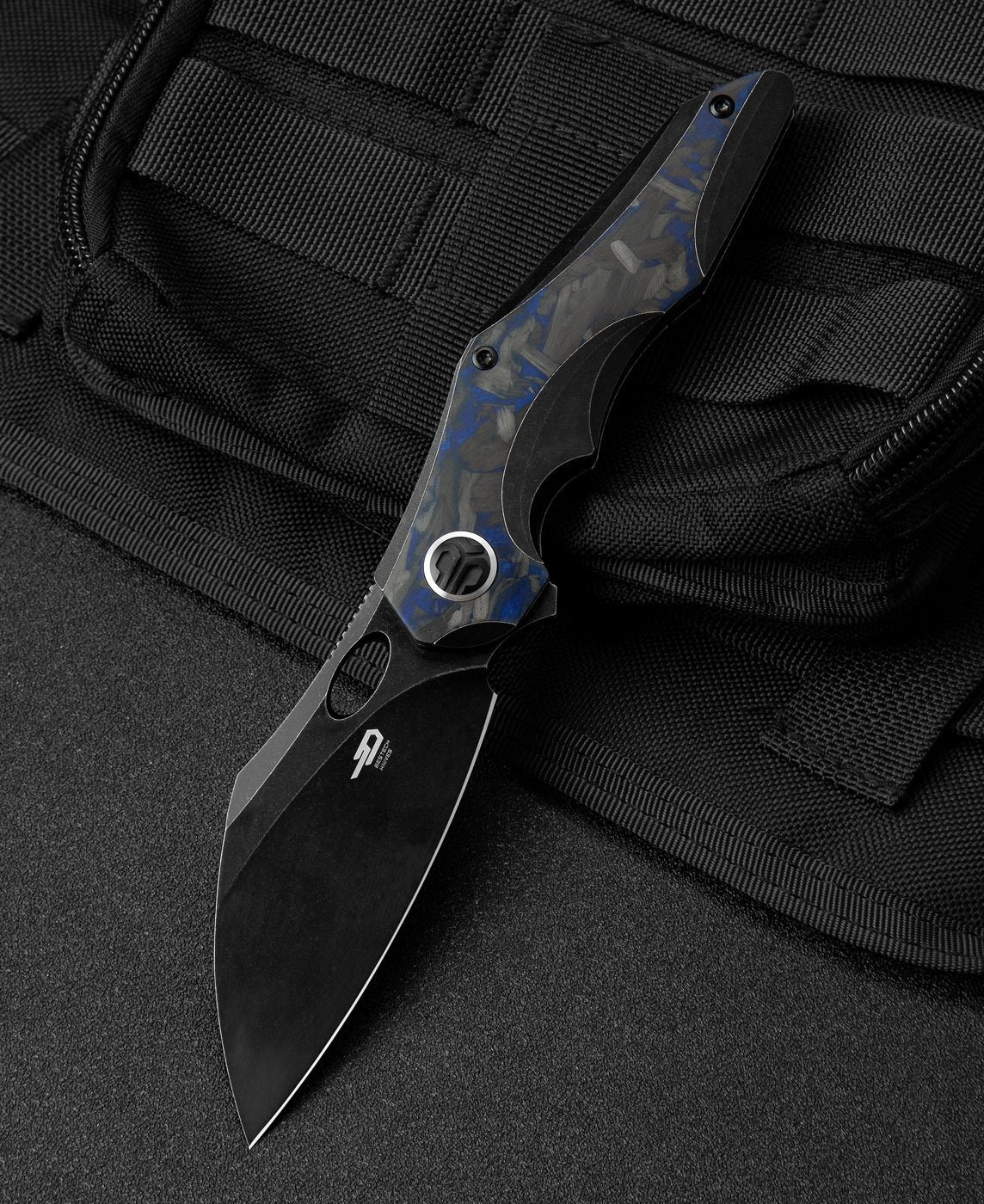 BESTECH NOGARD BT2105B Titanyum+Siyah Mavi Mermer Karbon Fiber Kakma Sap: 3,35'' M390 Blade