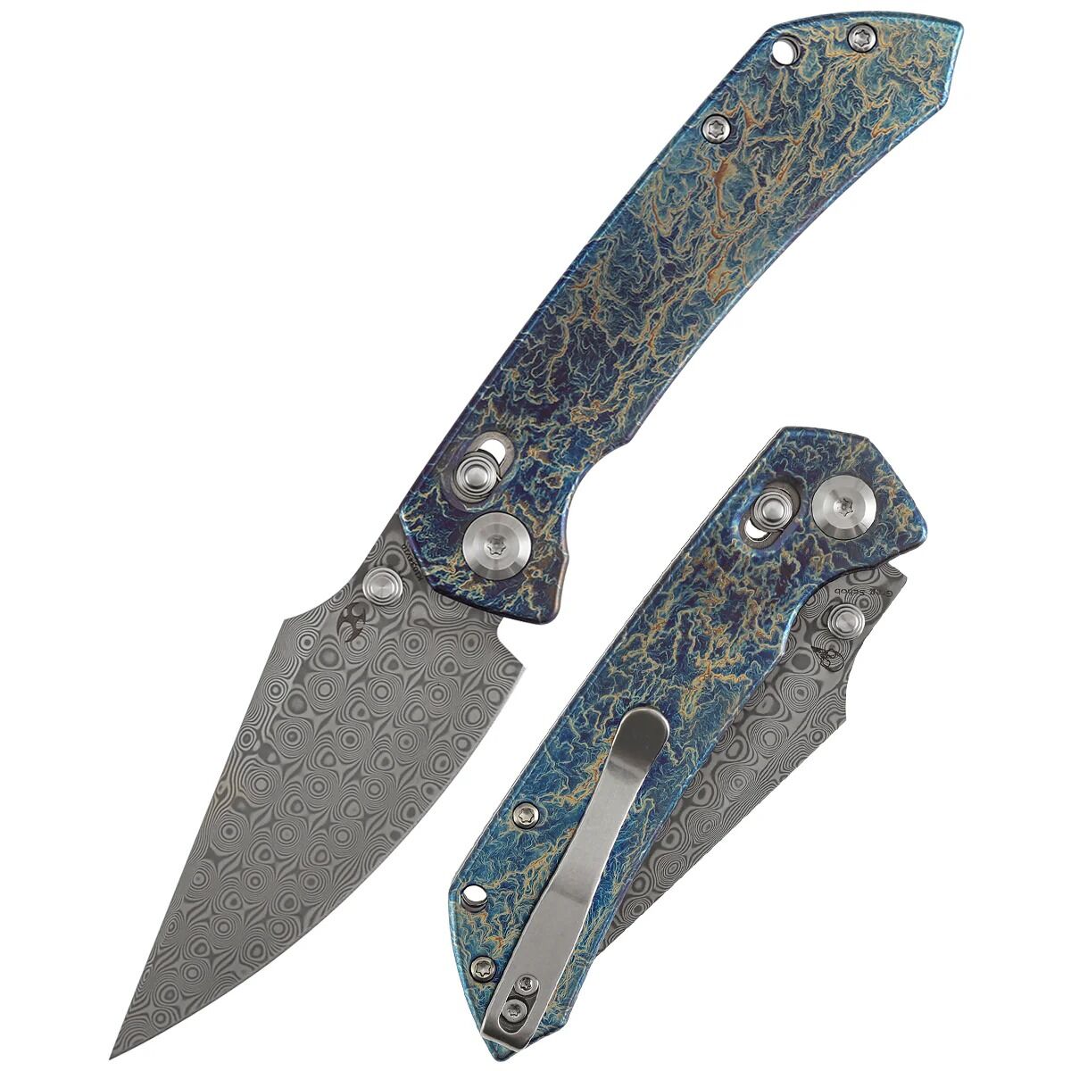 Kansept Fenrir | Yıldırım Çarpması Kaplamalı Titanyum Sap | Damasus Çelik Çakı | K1034V10