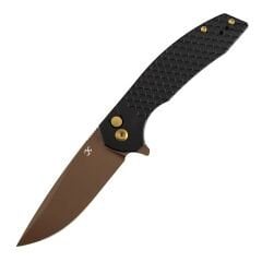Kansept Accipiter | Balık Pul Desenli Siyah Eloksallı Alüminyum Sap | Gül Altın Rengi 14C28N Çelik Çakı | T1007F6