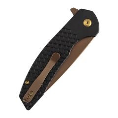 Kansept Accipiter | Balık Pul Desenli Siyah Eloksallı Alüminyum Sap | Gül Altın Rengi 14C28N Çelik Çakı | T1007F6