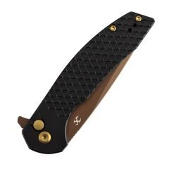 Kansept Accipiter | Balık Pul Desenli Siyah Eloksallı Alüminyum Sap | Gül Altın Rengi 14C28N Çelik Çakı | T1007F6