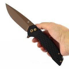 Kansept Accipiter | Balık Pul Desenli Siyah Eloksallı Alüminyum Sap | Gül Altın Rengi 14C28N Çelik Çakı | T1007F6