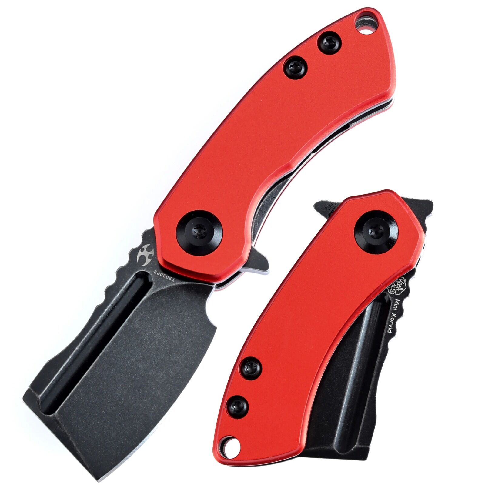 KANSEPT Mini Korvid | Kırmızı Eloksallı Alüminyum Sap | Taşlanmış 154CM Çelik Çakı | T3030P3
