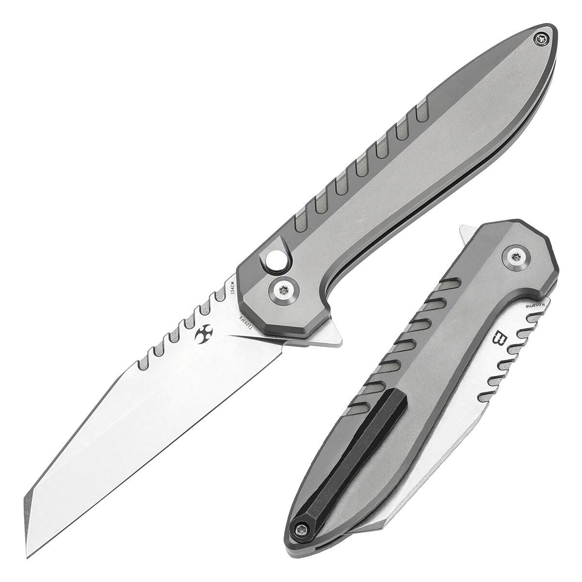 KANSEPT Kosame | Taşlanmış Titanyum, Yeşim G10 Kakmalı Sap | 154CM Çelik Çakı | T1093F6