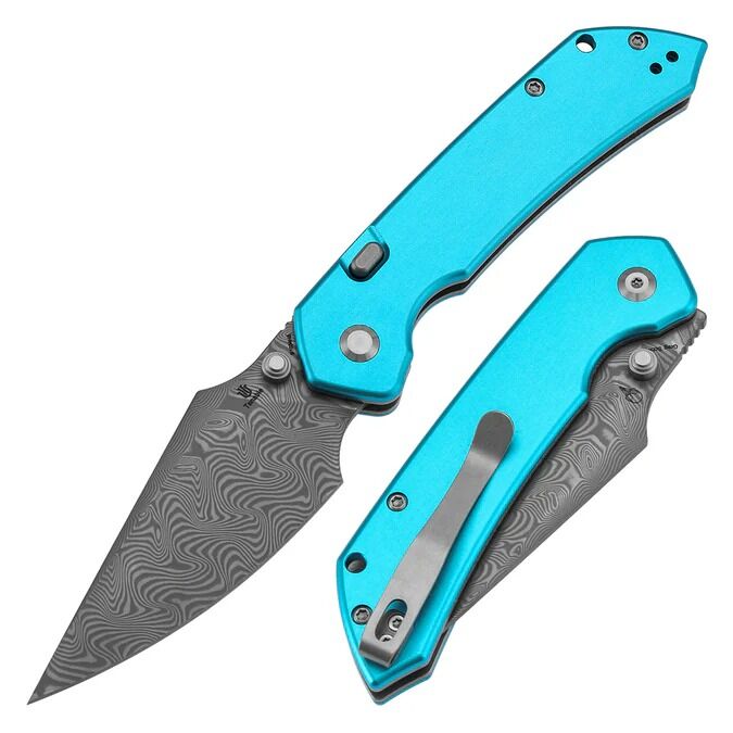 Tenable Fenrir | Mavi Alüminyum Sap | Damascus Çelik Çakı | B1034H8