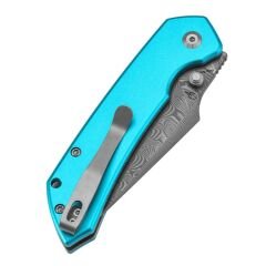 Tenable Fenrir | Mavi Alüminyum Sap | Damascus Çelik Çakı | B1034H8