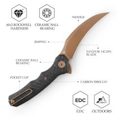 Trivisa Lacerta-CG | Karbon Fiber G10 Sap | 14C28N Çelik Çakı | TY19-CG-14