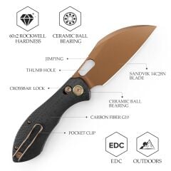 Trivisa Batwing-CG/S | Karbon Fiber G10 Sap | 14C28N Çelik Çakı | JM10S-CG-14
