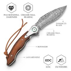 Trivisa Lepus-01 | Titanyum Destek ve Demir Ağacı Sap | 110 Katmanlı Damascus Çelik Çakı | YZ03-IW-D
