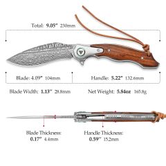 Trivisa Lepus-01 | Titanyum Destek ve Demir Ağacı Sap | 110 Katmanlı Damascus Çelik Çakı | YZ03-IW-D