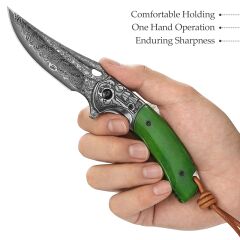 Trivisa Puppis-02G | Paslanmaz Çelik + Kemik Sap | 67 Katmanlı Damascus Çelik Çakı | JS02-GB-D/P
