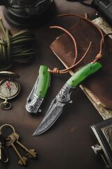Trivisa Puppis-02G | Paslanmaz Çelik + Kemik Sap | 67 Katmanlı Damascus Çelik Çakı | JS02-GB-D/P