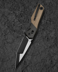 BESTECH CETUS BT2304B Siyah Bronz Titanyum Doğal Kanvas Micarta Kakma: 3,94'' Siyah PVD Yatay Saten M390 Bıçak
