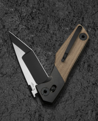 BESTECH CETUS BT2304B Siyah Bronz Titanyum Doğal Kanvas Micarta Kakma Siyah PVD Yatay Saten M390 Çelik Çakı