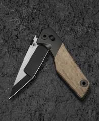 BESTECH CETUS BT2304B Siyah Bronz Titanyum Doğal Kanvas Micarta Kakma: 3,94'' Siyah PVD Yatay Saten M390 Bıçak
