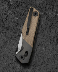 BESTECH CETUS BT2304B Siyah Bronz Titanyum Doğal Kanvas Micarta Kakma: 3,94'' Siyah PVD Yatay Saten M390 Bıçak