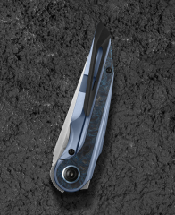 BESTECH BLIND FURY BT2303A Mavi Titanyum Gümüş Karbon Fiber Kakma Sap Stonewash+Saten M390 Çelik Çakı