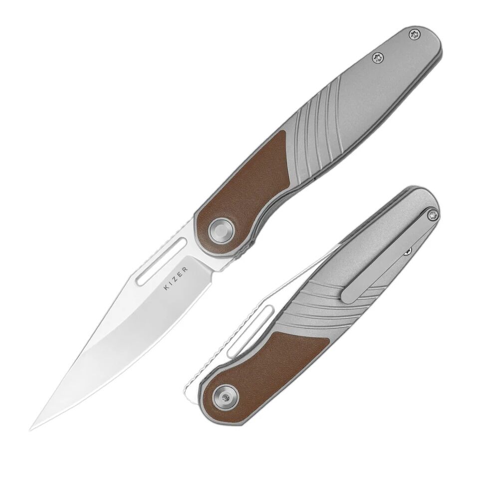 Kizer Raze | Titanyum + Deri Sap | S45VN Çelik Çakı | Ki3720A2