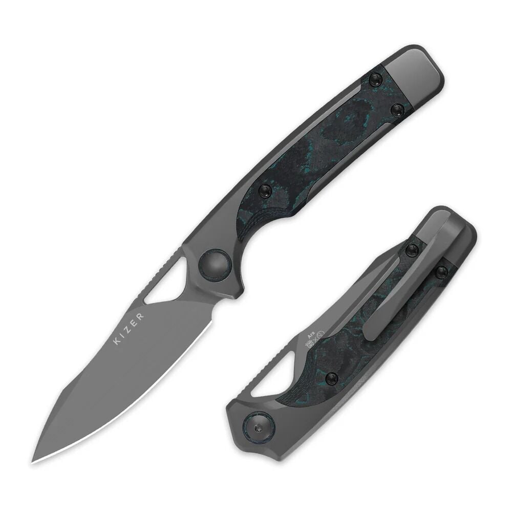 Kizer Ara | S45VN | Titanium & Camo Carbon Brittany Blue | Ki3729A2