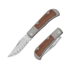 Kizer Trestle | Titanyum + Mkuruti Ağacı Sap | Damascus Çelik Çakı | V3761A2